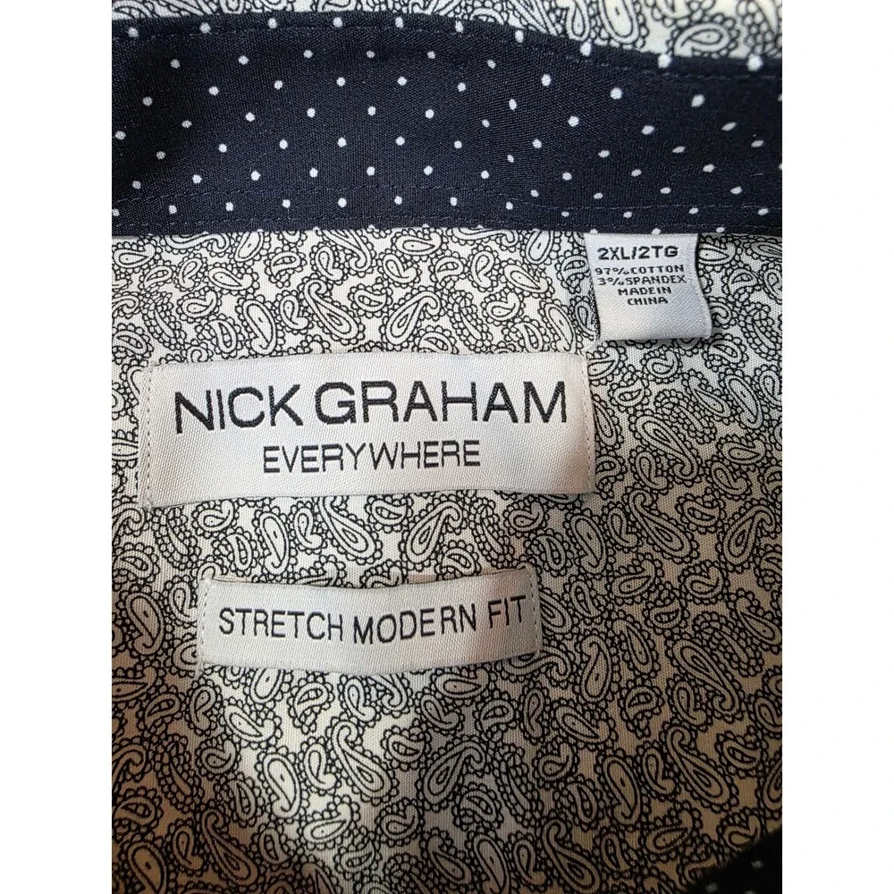 Nick Graham Mens 2XL Paisley Button Modern Fit Long Sleeve Shirt Flip Cuff /A170